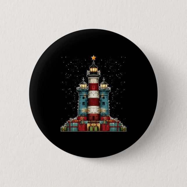 Lighthouse Seaside Christmas Tree Xmas Long Sleeve 6 Cm Round Badge (Front)
