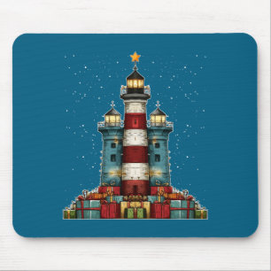 Lighthouse Seaside Christmas Tree Xmas Long Sleeve Mouse Mat
