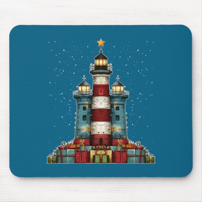 Lighthouse Seaside Christmas Tree Xmas Long Sleeve Mouse Mat (Front)