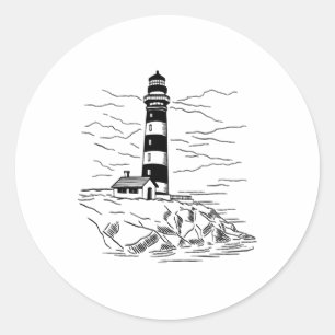 Lighthouse Seaside House Sailing Sea Beach Boating Classic Round Sticker