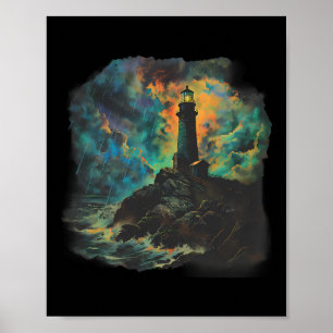 Lighthouse Seaside House Sailing Sea Beach Boating Poster