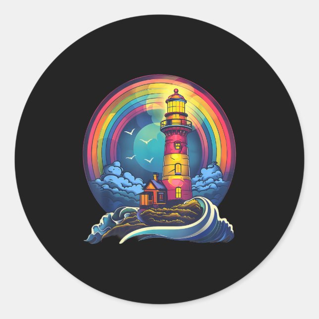 Lighthouse Seaside House Sailing Sea Boating Light Classic Round Sticker (Front)