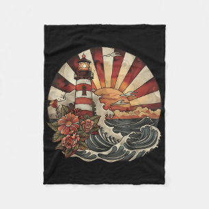 Lighthouse Seaside House Sailing Sea Boating Light Fleece Blanket