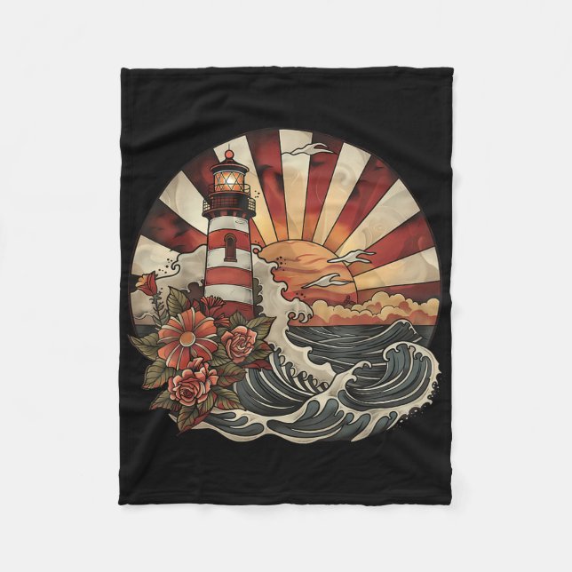 Lighthouse Seaside House Sailing Sea Boating Light Fleece Blanket (Front)