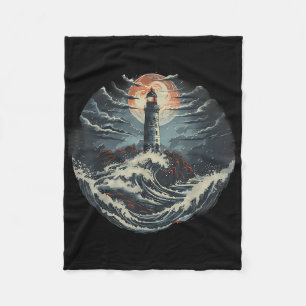 Lighthouse Seaside House Sailing Sea Boating Light Fleece Blanket