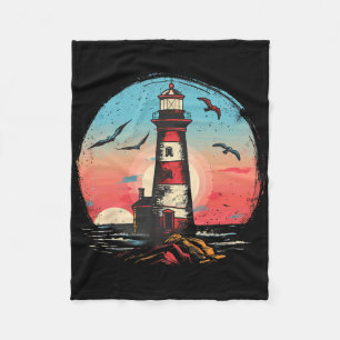 Lighthouse Seaside House Sailing Sea Boating Light Fleece Blanket