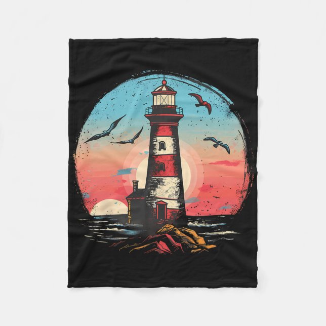 Lighthouse Seaside House Sailing Sea Boating Light Fleece Blanket (Front)