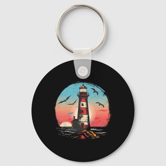 Lighthouse Seaside House Sailing Sea Boating Light Key Ring (Front)