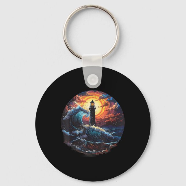 Lighthouse Seaside House Sailing Sea Boating Light Key Ring (Front)