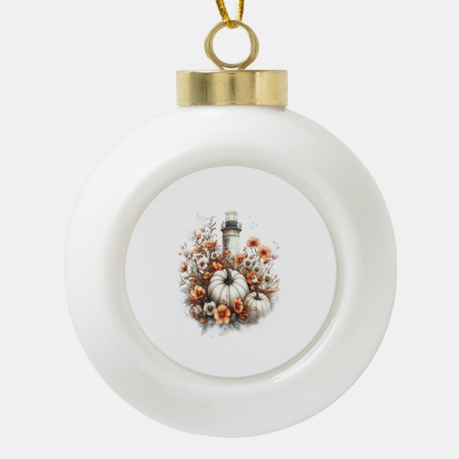 Lighthouse Shirt Country Pumpkin Ceramic Ball Christmas Ornament (Front)