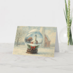Lighthouse Snow Globe Christmas Holiday Card