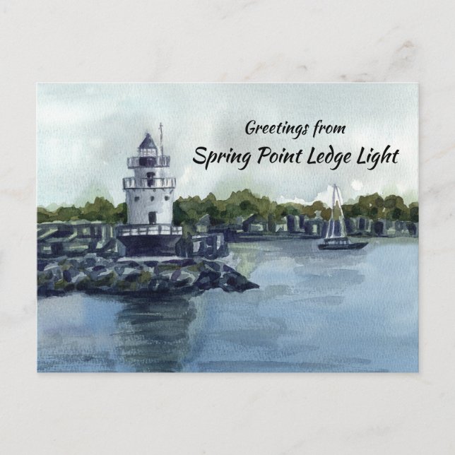 Lighthouse Spring Point Ledge Maine Ocean Postcard (Front)