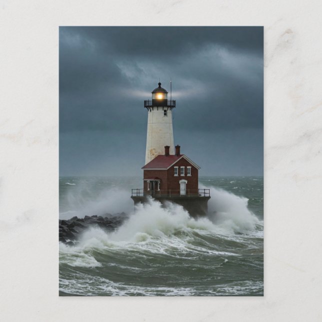 Lighthouse Storm Ocean Postcard (Front)