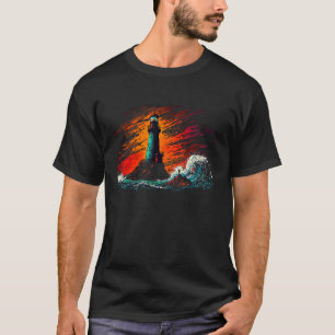 Lighthouse stormy waves beautiful watercolour art T-Shirt