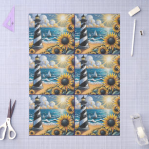 Lighthouse Sunflowers Nautical Decoupage Tissue Paper
