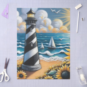 Lighthouse Sunflowers Nautical Decoupage Tissue Paper
