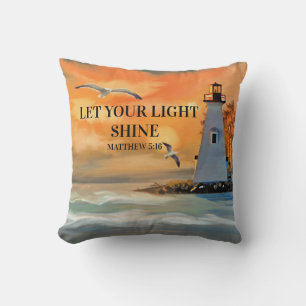 Lighthouse Sunset Bible Verse Let Light Shine Cushion