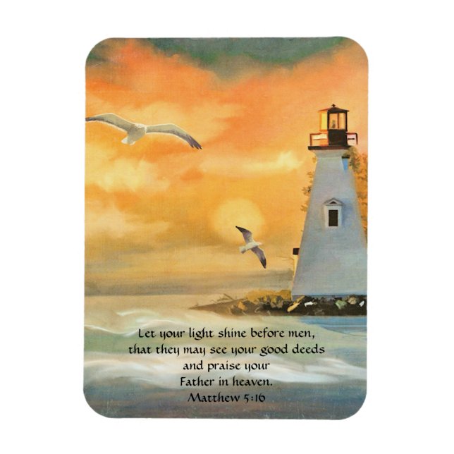 Lighthouse Sunset Bible Verse Magnet (Vertical)