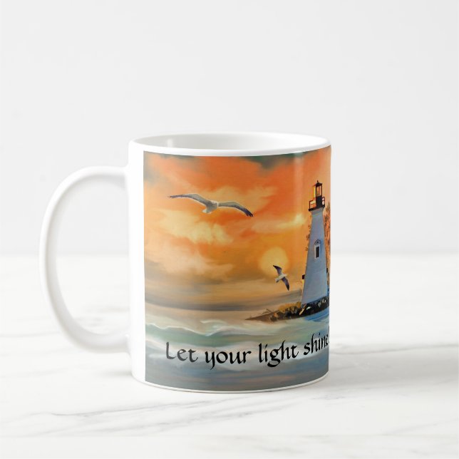 Lighthouse Sunset Christian Mug (Left)