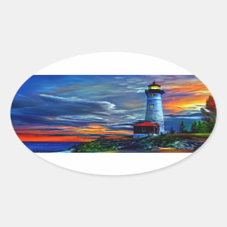 Lighthouse Sunset Oval Sticker