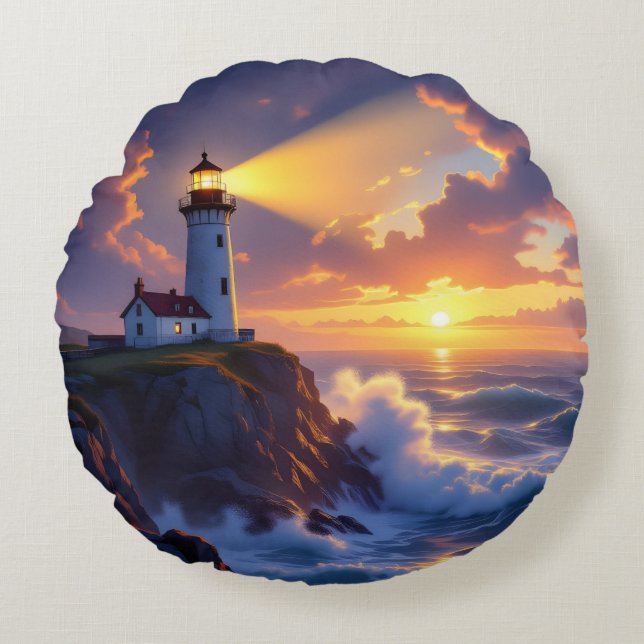 Lighthouse Sunset Pillow (Front)