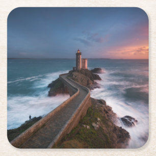 Lighthouse Sunset Plouzané Finistère, Brittany Square Paper Coaster