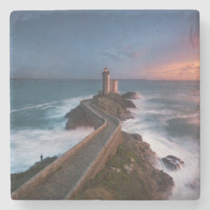 Lighthouse Sunset Plouzané Finistère, Brittany Stone Coaster