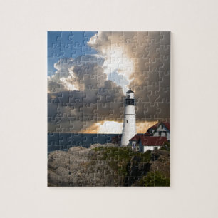 Lighthouse Sunset: Portsmouth, New England Jigsaw Puzzle