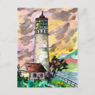 Lighthouse Sunset Postcard