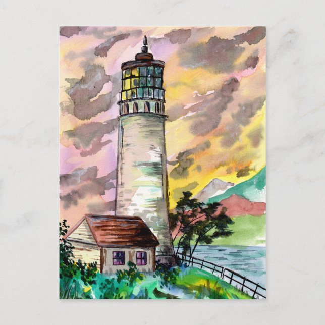 Lighthouse Sunset Postcard (Front)