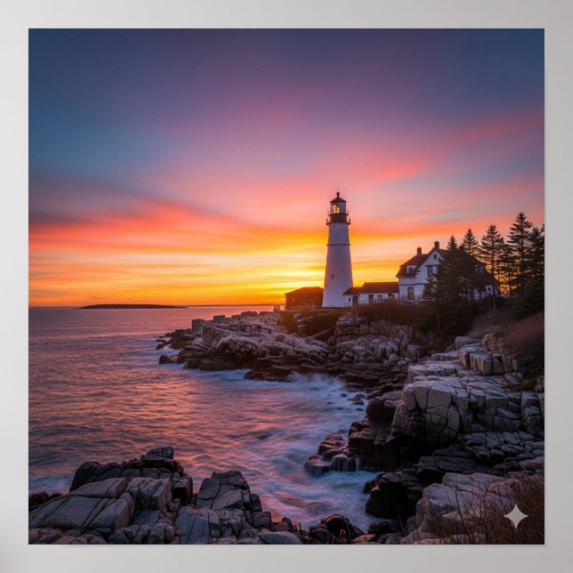 Lighthouse Sunset Poster (Front)