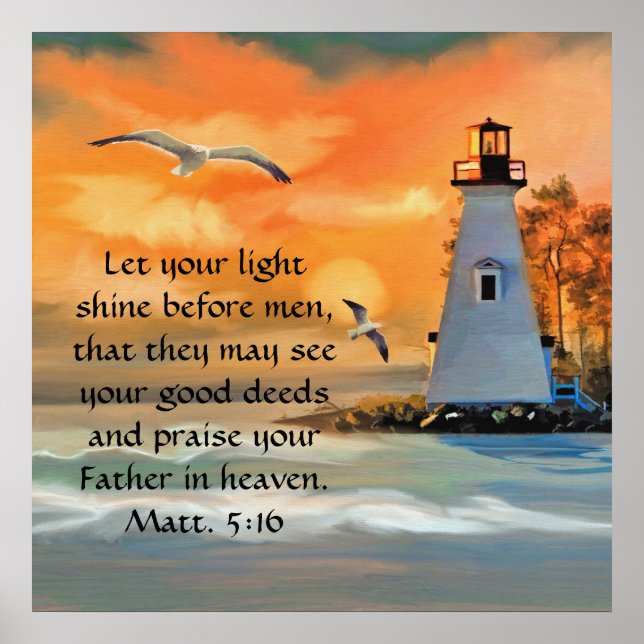 Lighthouse Sunset / Seagulls Bible Verse Poster (Front)