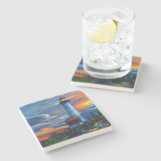 Lighthouse Sunset Stone Coaster