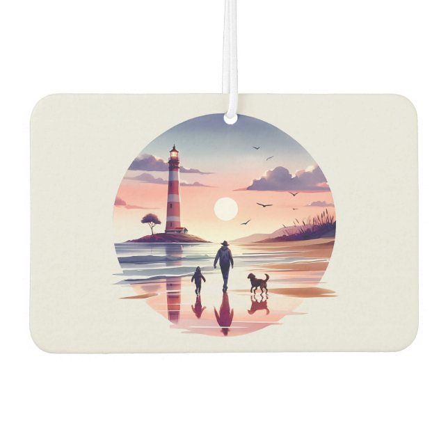 Lighthouse Sunset Walk Coastal Scene Car Air Freshener (Front)
