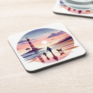 Lighthouse Sunset Walk Coastal Scene Coaster