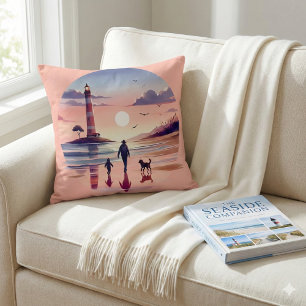 Lighthouse Sunset Walk Coastal Scene Cushion