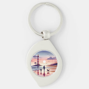 Lighthouse Sunset Walk Coastal Scene Key Ring