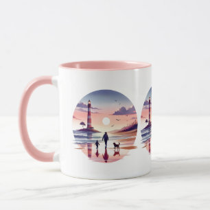 Lighthouse Sunset Walk Coastal Scene Mug