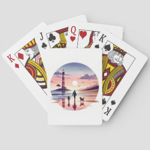 Lighthouse Sunset Walk Coastal Scene Playing Cards