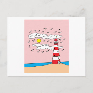 Lighthouse Surrounded By Seagull Birds Postcard