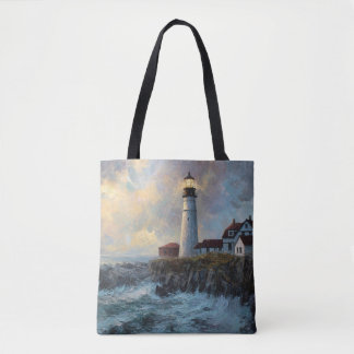 Lighthouse Textured Oil Painting Tote Bag