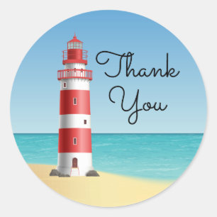 Lighthouse Thank You Beach Wedding Ocean Beach Classic Round Sticker