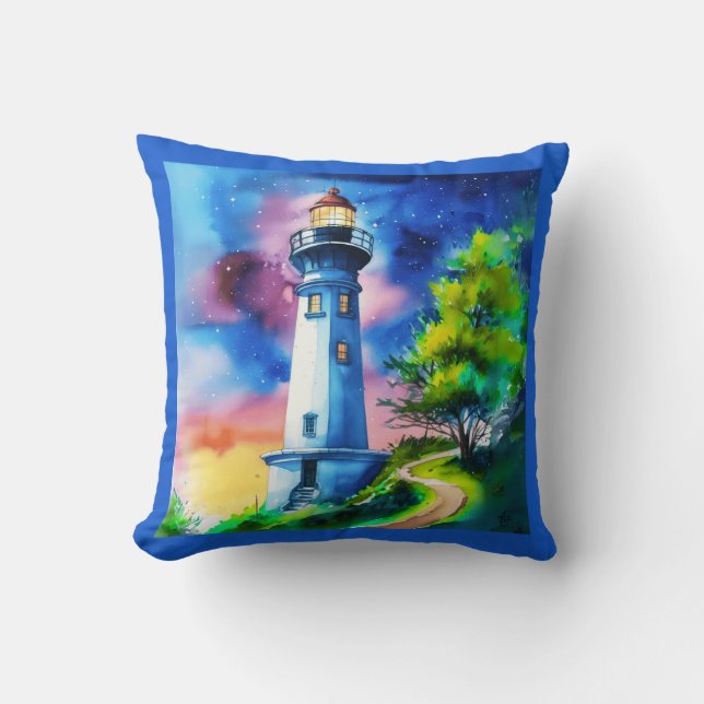 Lighthouse Under a Starry Sky Cushion (Front)