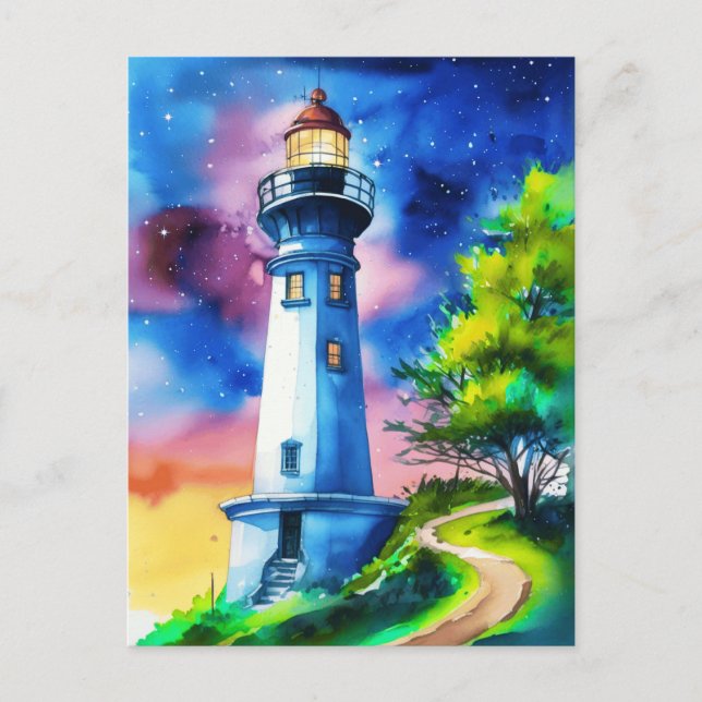Lighthouse Under a Starry Sky Postcard (Front)