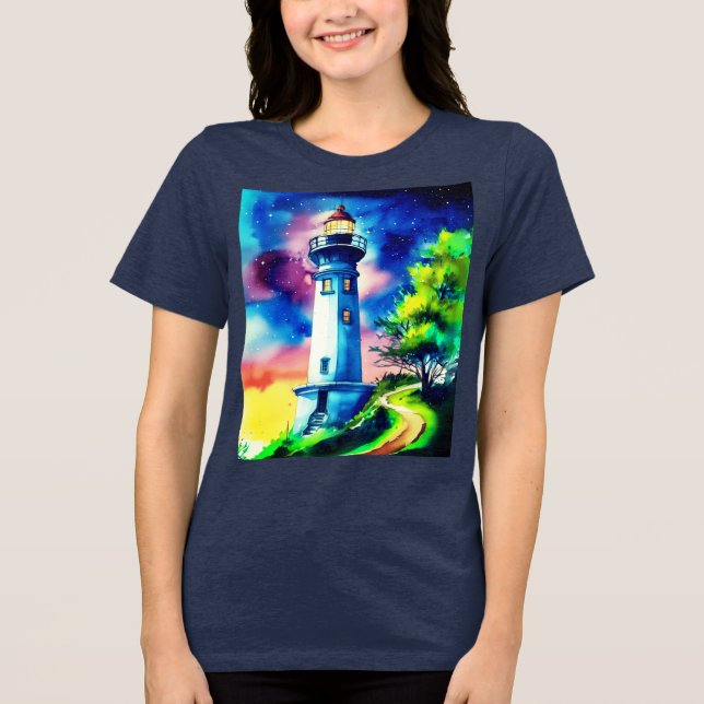 Lighthouse Under a Starry Sky Tri-Blend Shirt (Front)