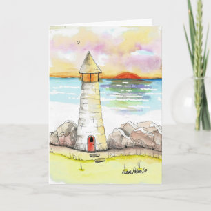 Lighthouse Watercolor Folk Art Painting Print Card