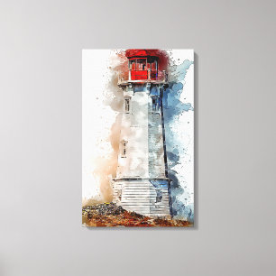 Lighthouse Watercolor Ocean Canvas Print