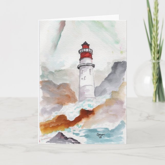 Lighthouse watercolor thank you card (Front)
