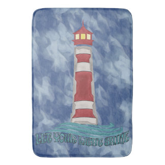 Lighthouse Waves Let Your Light Sine BlueT-Shirt Bath Mat