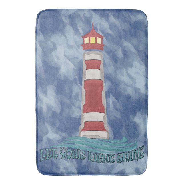 Lighthouse Waves Let Your Light Sine BlueT-Shirt Bath Mat (Front Vertical)